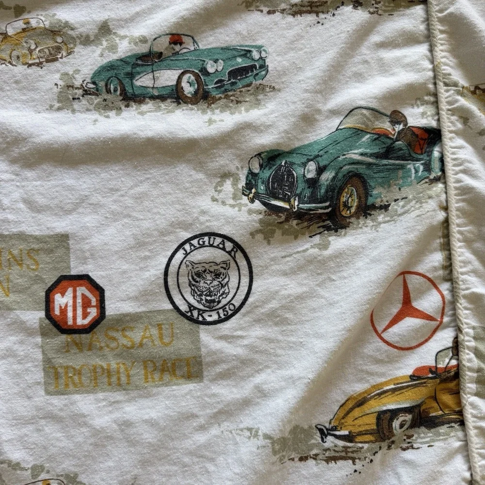 Vtg Racing Bedspread Twin(2) Porsche SCCA & Grand Prix Corvette Alfa Romeo 1960s